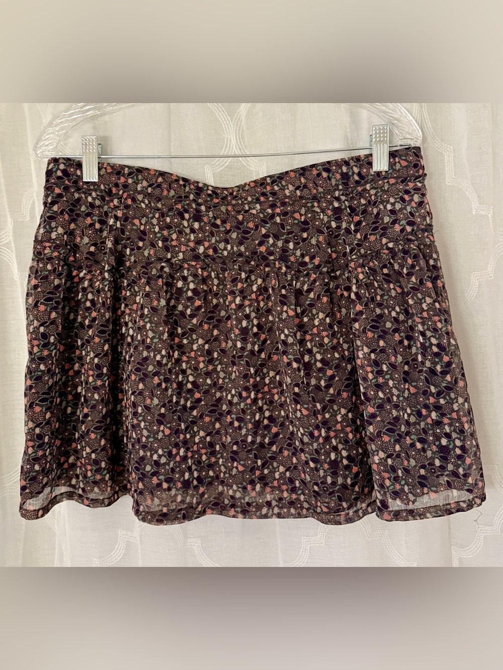 American Eagle Ditsy Floral Flowy Mini Skirt Medium Black Pink Boho